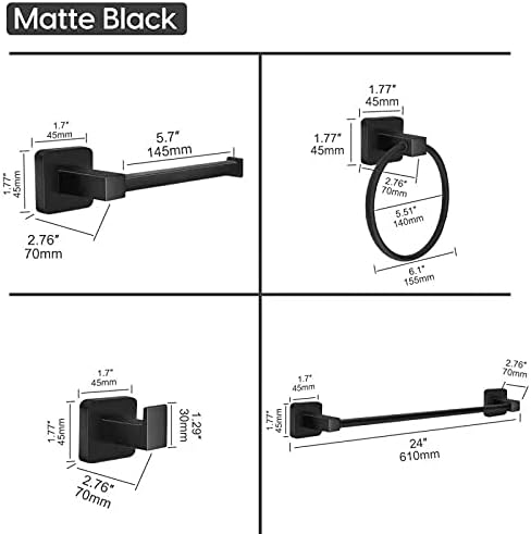 Matte Black Stainless Steel 24Inch Towel Bar Set,4 Pieces